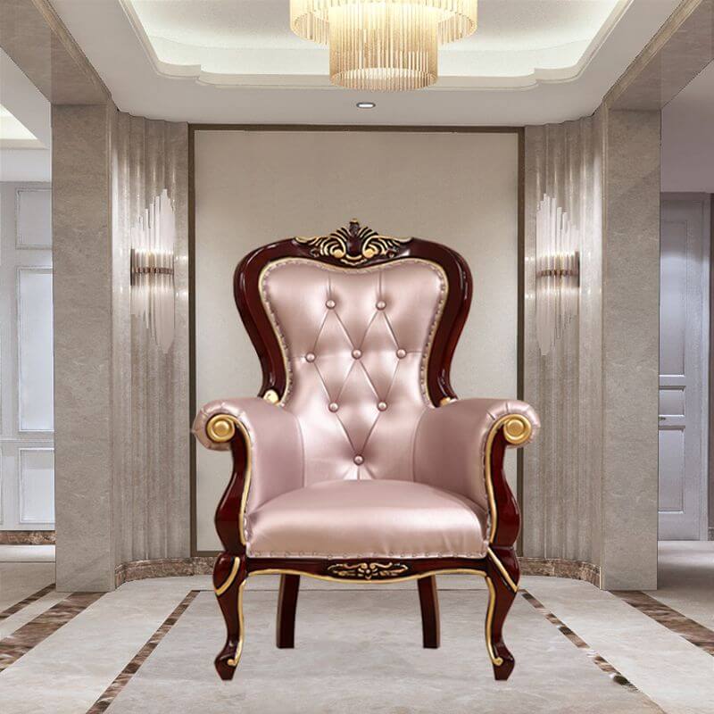 Close-up of tufted details on accent chair