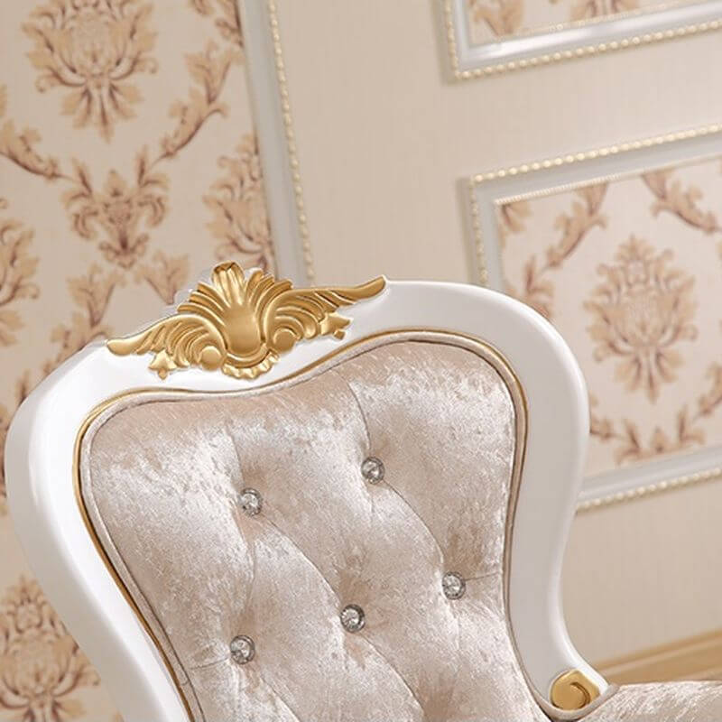 Close-up of tufted details on accent chair