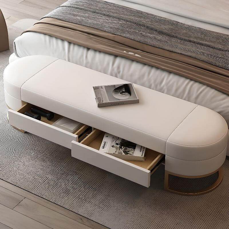 Glamorous Solid Color Upholstered Bedroom Bench in Off-White Image principale du produit