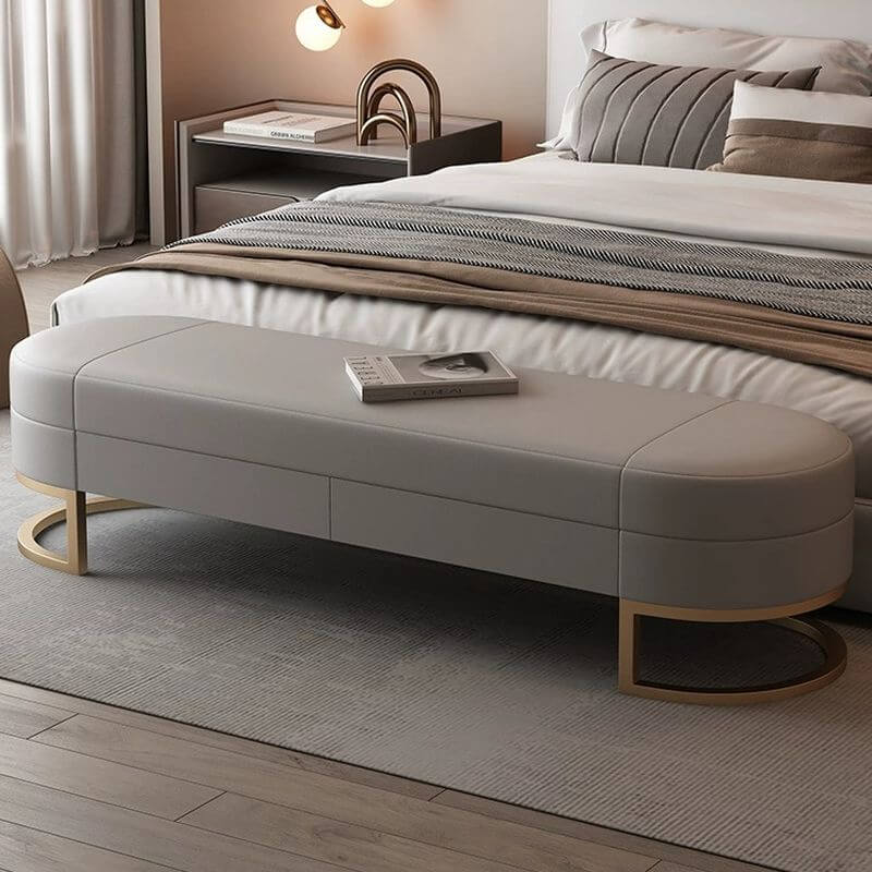 Glamorous Solid Color Upholstered Bedroom Bench in Grey