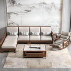 Upholstered rocking armchair grey fabric close-up