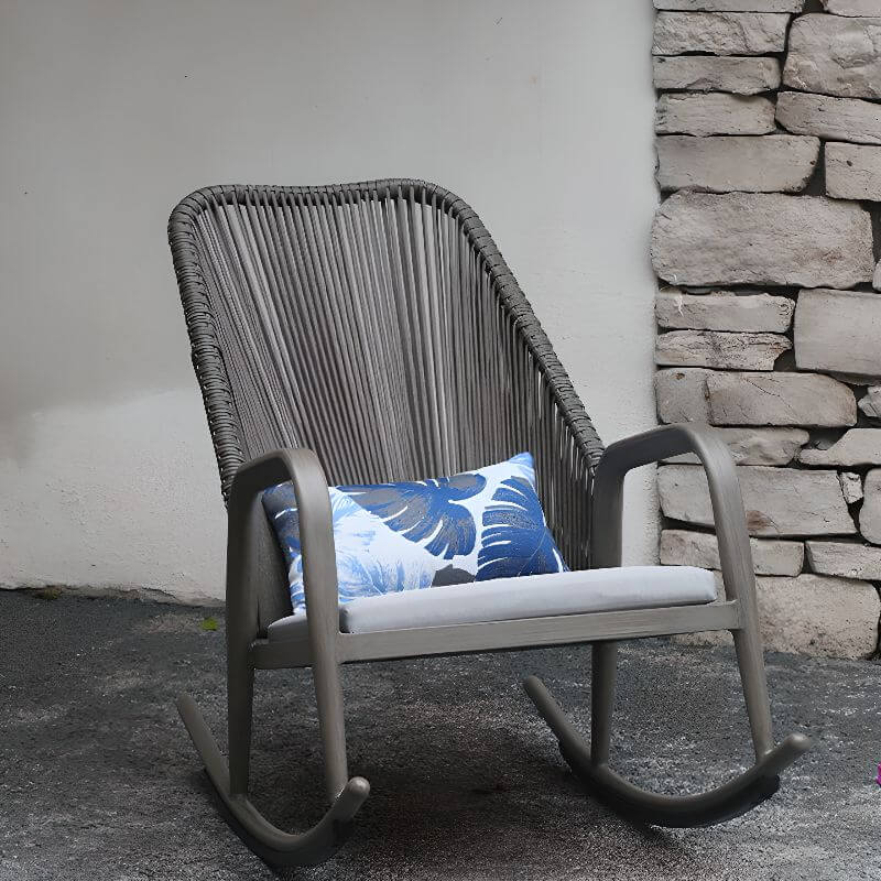 Grey Nordic Cane Rocking Chair with Track Arm