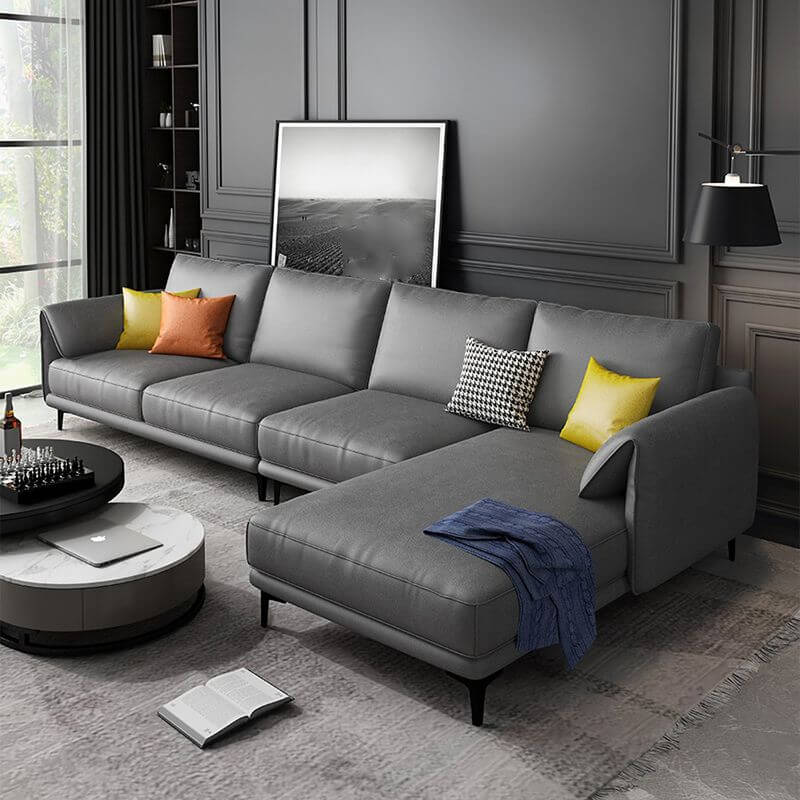 Modular L-Shape Sectional Sofa, Traditional Recessed Arms