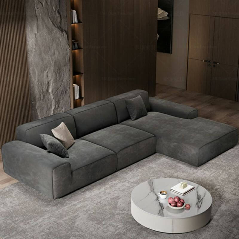 Horizontal sofa with plush cushions