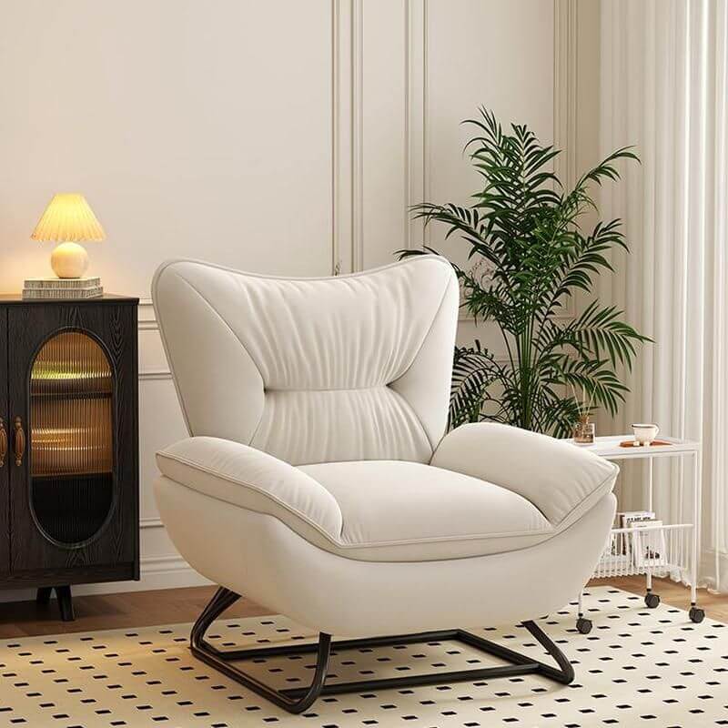 Indoor Modern Rocking Chair in Cream White Upholstery