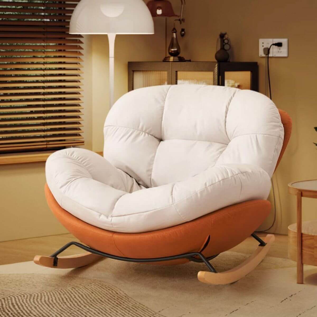 Indoor Non-Scratch Stain Resistant Rocking Chair in Off-White-Orange Imagen principal del producto