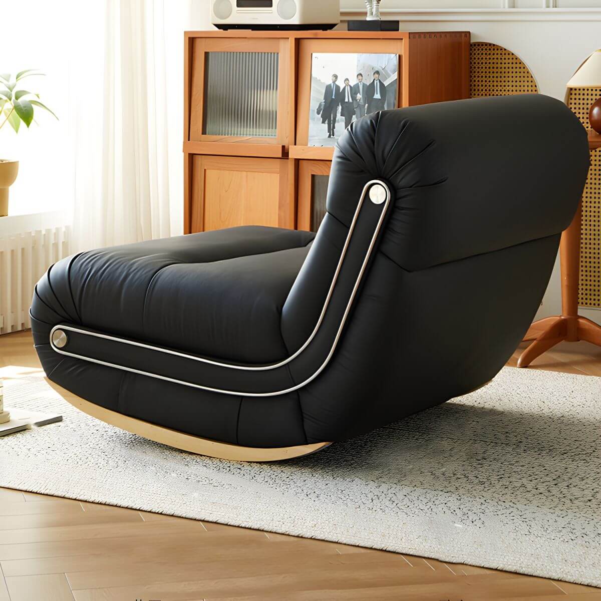 Black rocking chair with natural wood legs Main image