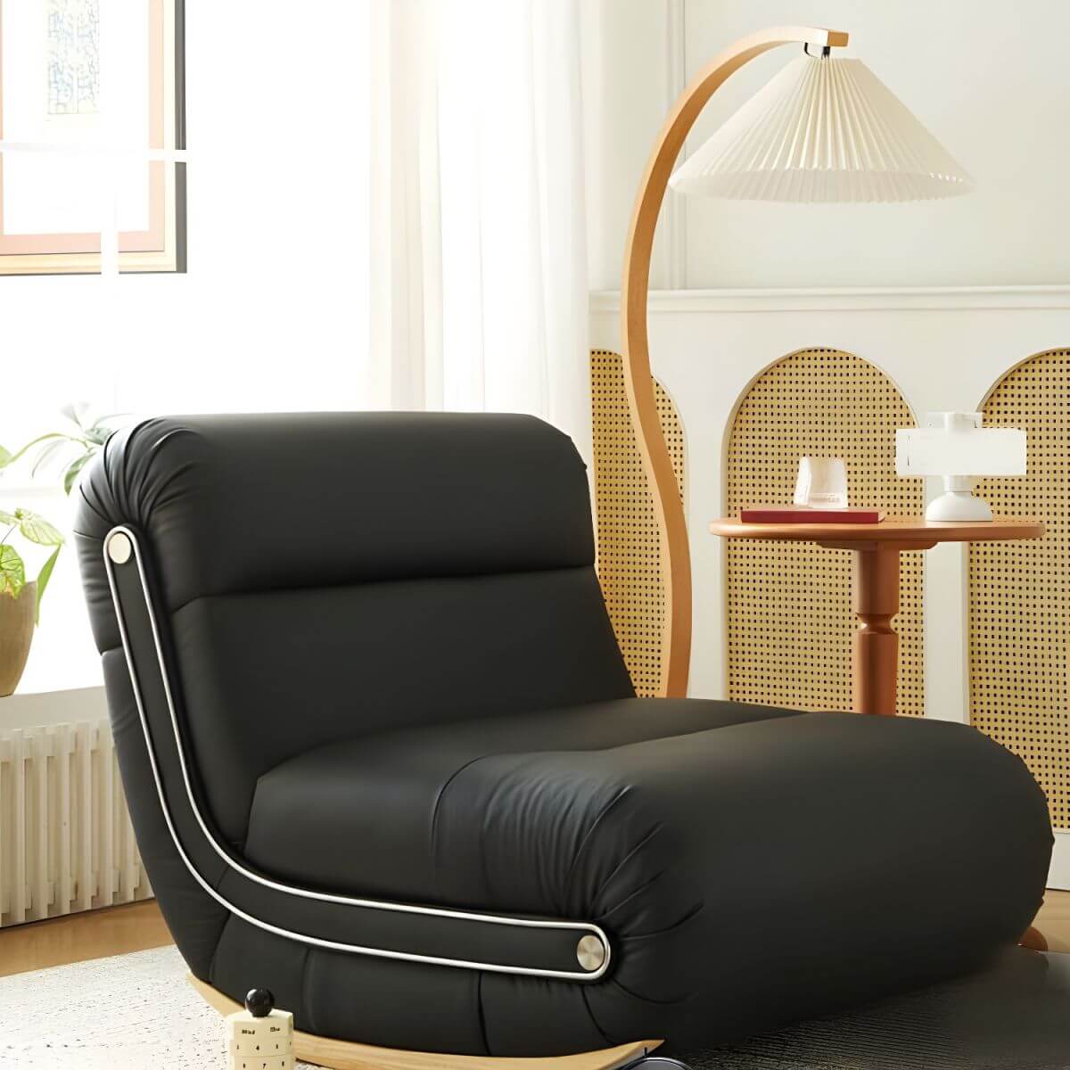 Indoor Solid Color Rocking Chair with Anti-Cat Scratch Feather Upholstered and Nature Wood Legs Secondary image