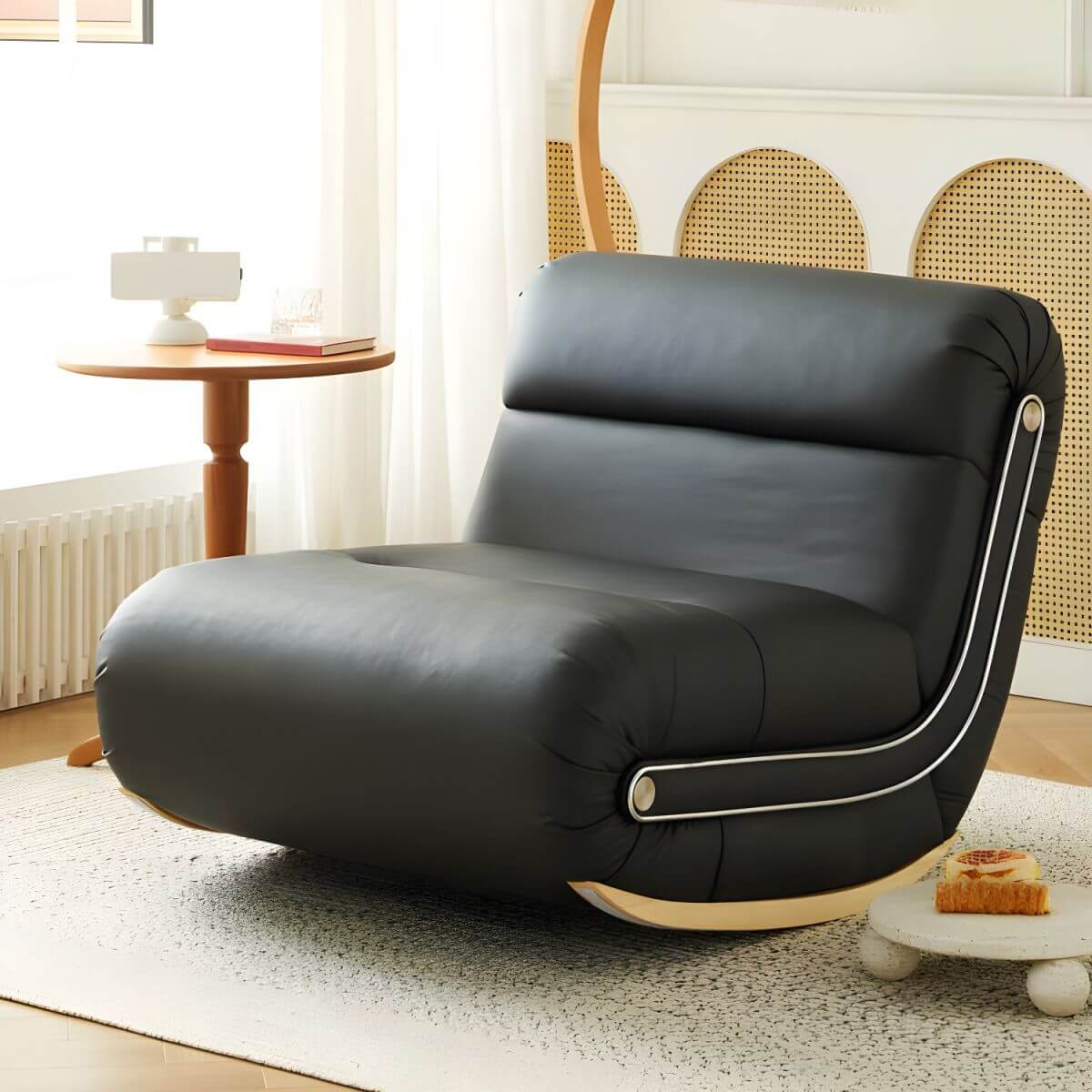 Olive green feather upholstered rocking chair Main image