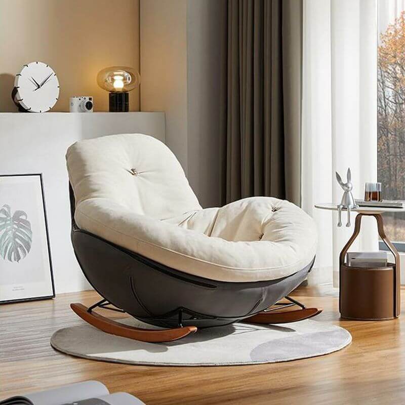 Indoor white upholstered rocking chair front view Hauptbild