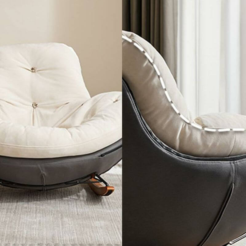 Innen Weißer Gepolsterter Schaukelstuhl mit Massivholzbeinen - Kompakte Größe und armlehnfreies Design Zweitbild