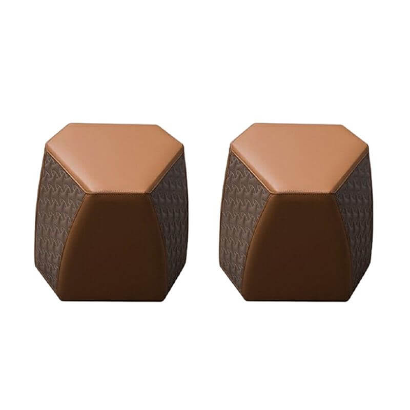 Industrial Style Round Pouf in Brown