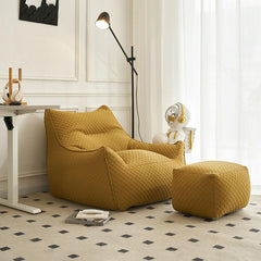 Portable maroon bean bag chair in a living room