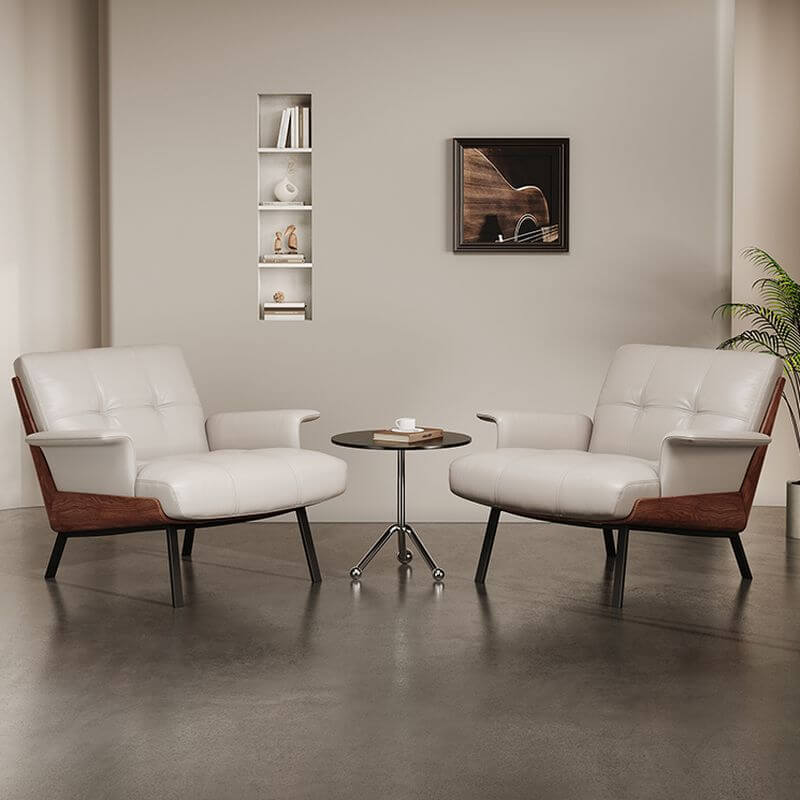 Close-up of armrests on the leather chair