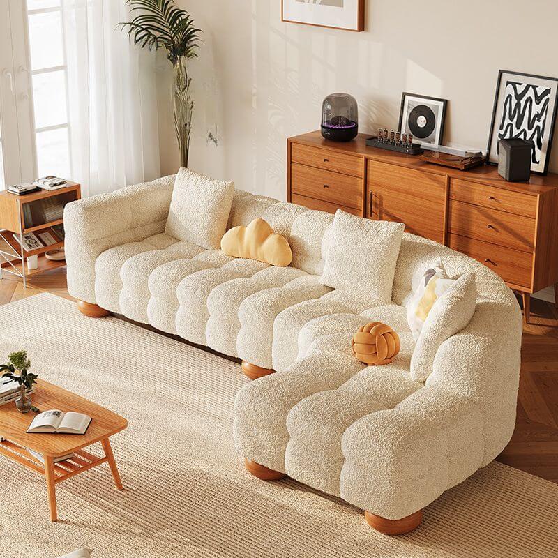 L-förmiges mit Knöpfen gepolstertes Eck-Sectional mit gepolstertem Rücken, rechts ausgerichtete Orientierung Zweitbild