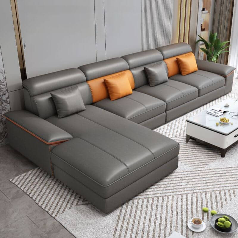 L-Shape Hydrophobic Sofa Chaise in Grey, 3-piece Set, Left Hand Facing with Recessed Arm and 1 Chaise Secondary image