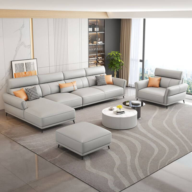 L-Shape Pine Wood Sofa Recliner in Tangerine Color for Parlor, Left Orientation Secondary image