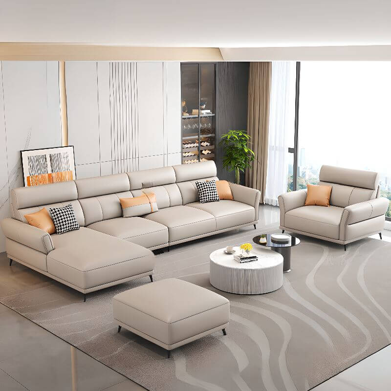 L-Shape Pine Wood Sofa Recliner in Tangerine Color for Parlor, Left Orientation Secondary image