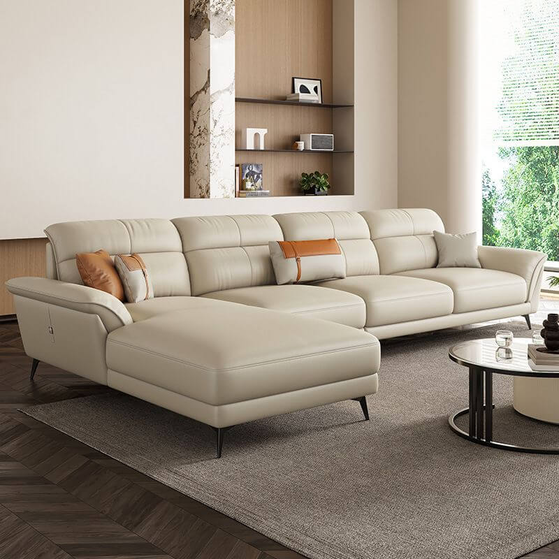 L-Shape Sofa Chaise in Apricot Color/Tan with 4 Pc Set, Left Orientation Secondary image