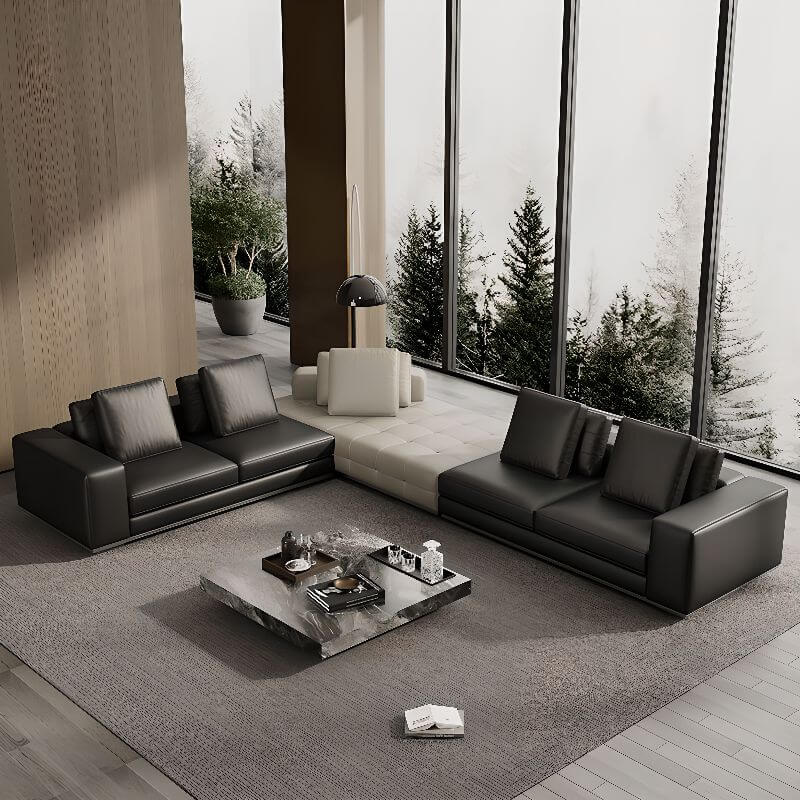 Modern black sofa with chaise