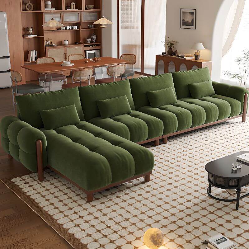 L-Shape Sofa Chaise in Dark Green with Left Orientation