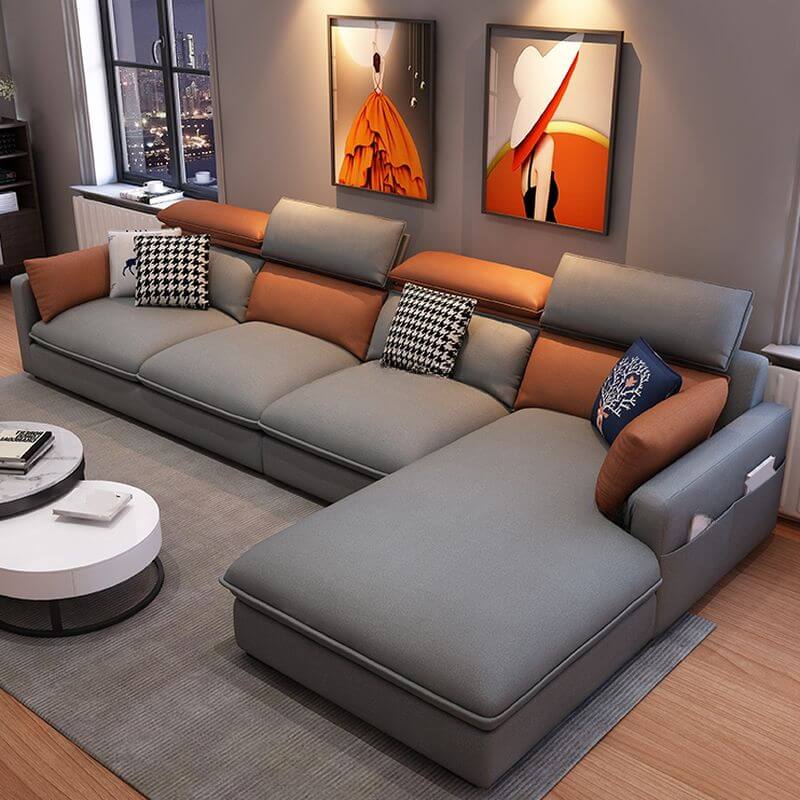 L-Form Sofa Chaise mit verstellbarem Kopfkissen