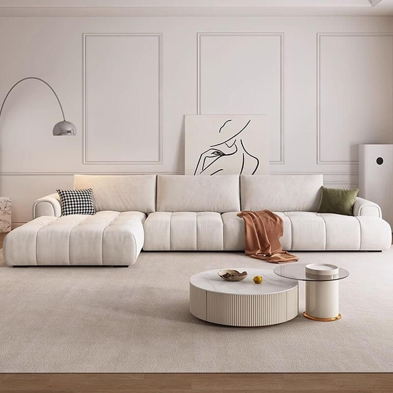 L-förmiges Sofa Chaiselongue mit Naturholz, linker Ausrichtung und verdeckter Unterstützung Zweitbild