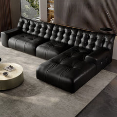 Black button-tufted L-Shape sofa