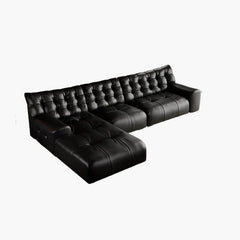 Inviting lounge area featuring a black L-Shape sofa