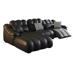 L-Shape Sofa Chaise Black Upholstery Front View