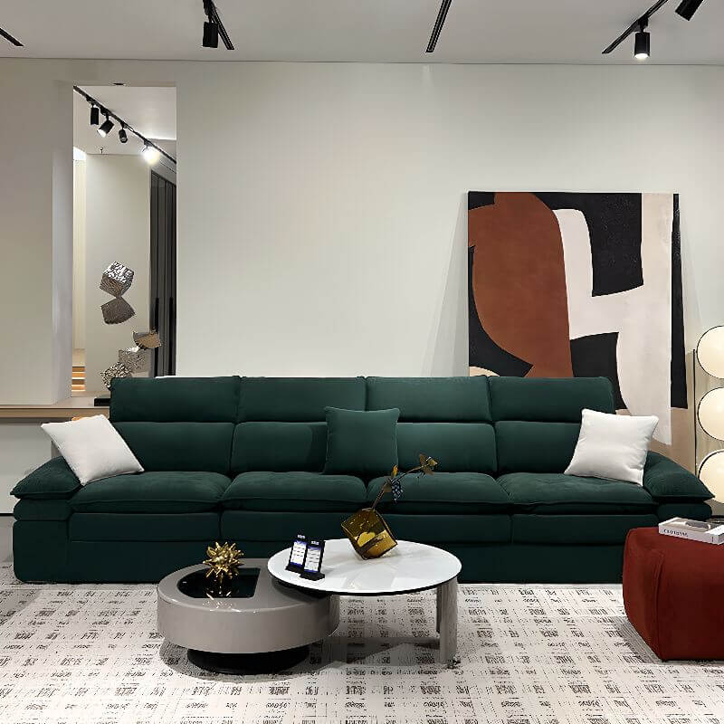 L-Shape Sofa in Dark Green - Side View Imagen principal del producto