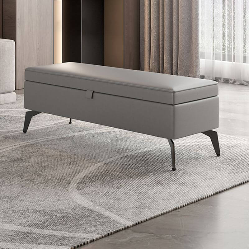 Large Modern Storage Faux Leather Rectangular Ottoman in Black - Front View Image principale du produit