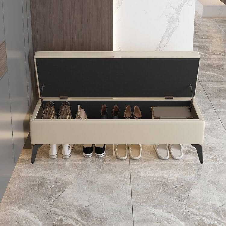 Large Modern Storage Faux Leather Rectangular Ottoman in Black - Open Storage