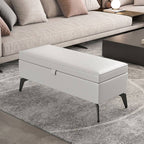 Large Modern Storage Faux Leather Rectangular Ottoman in Black - Close Up