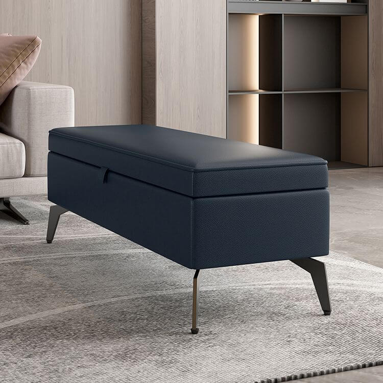 Living Room Setting with Large Modern Storage Faux Leather Rectangular Ottoman