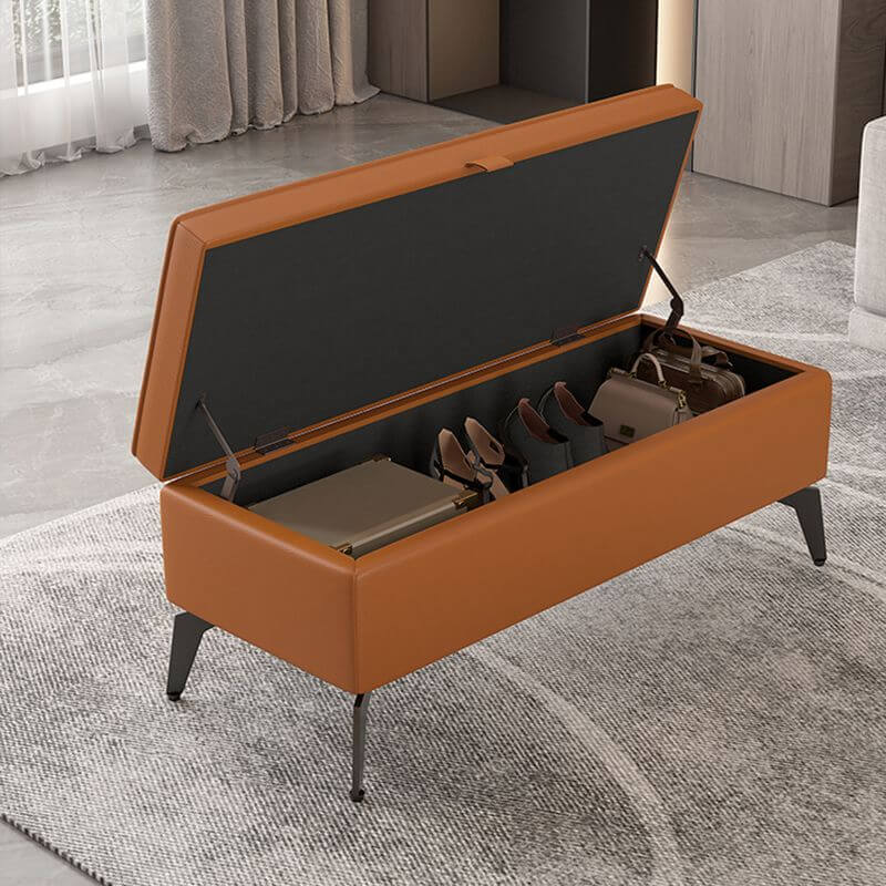 Grand pouf rectangulaire moderne de rangement en simili cuir noir - Avec rangement Image secondaire du produit