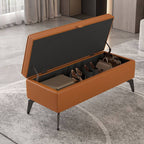 Large Modern Storage Faux Leather Rectangular Ottoman in Black - Open Storage