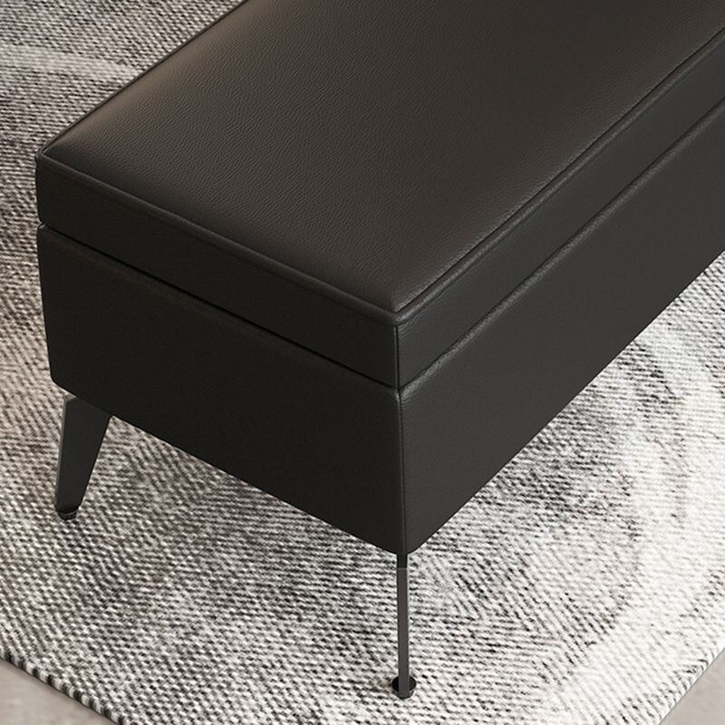Large Modern Storage Faux Leather Rectangular Ottoman in Black - Close Up