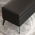 Large Modern Storage Faux Leather Rectangular Ottoman in Black - Close Up