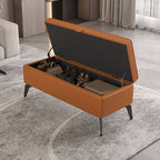 Large Modern Storage Faux Leather Rectangular Ottoman in Black - Lifestyle Image