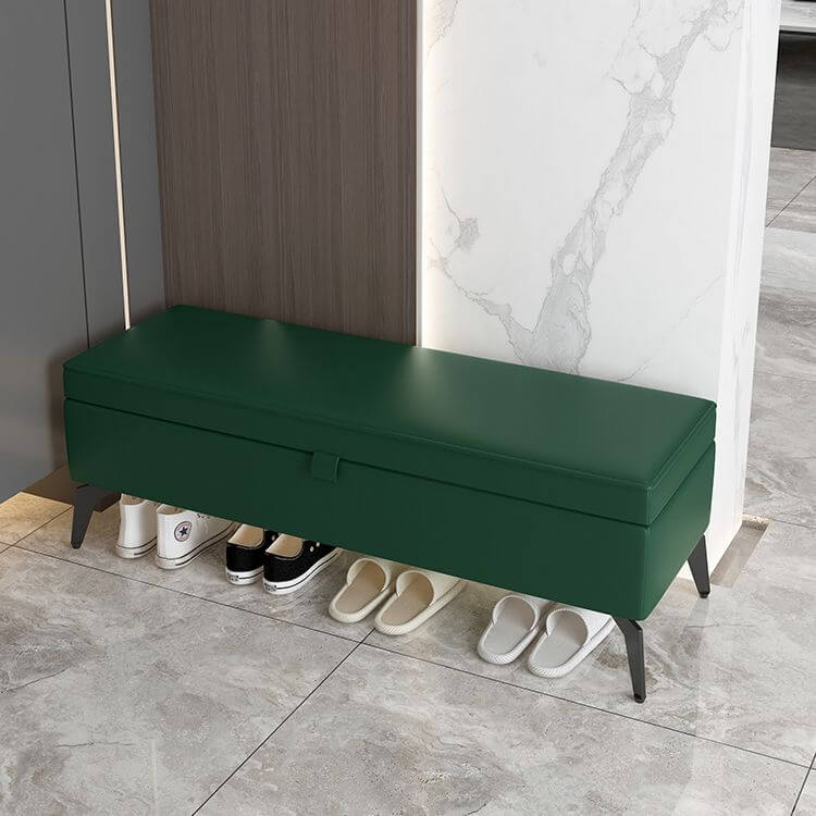 Interior Storage Space of Large Modern Storage Faux Leather Rectangular Ottoman