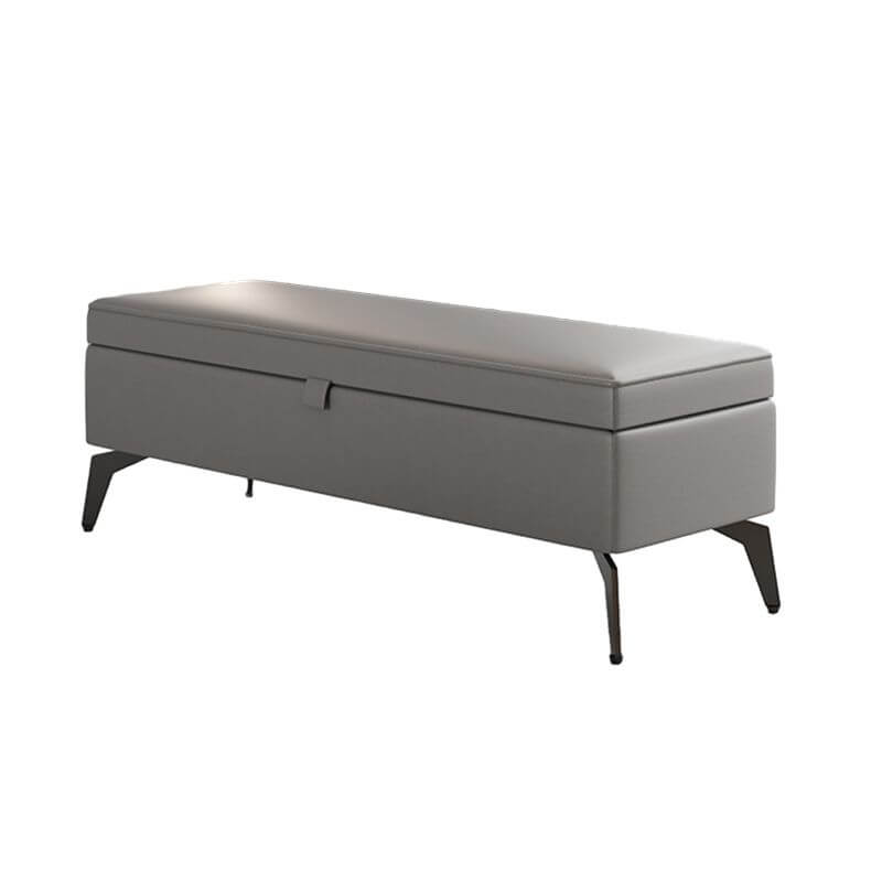 Large Modern Storage Faux Leather Rectangular Ottoman in Black - Side View