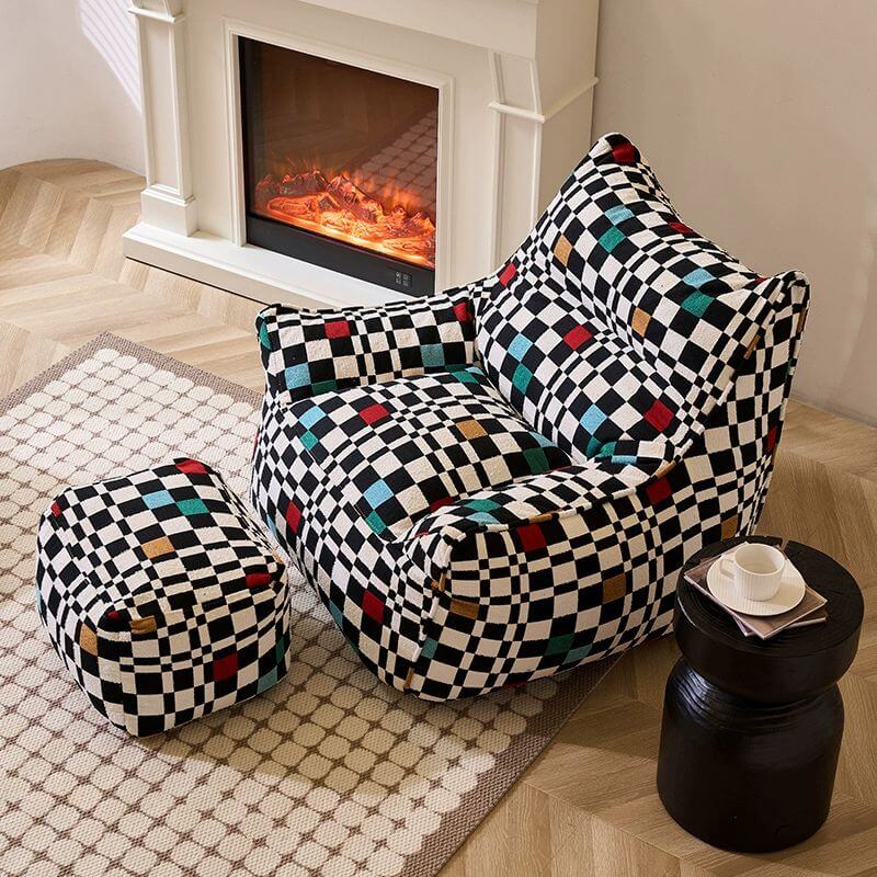 Large oversized plaid bean bag chair