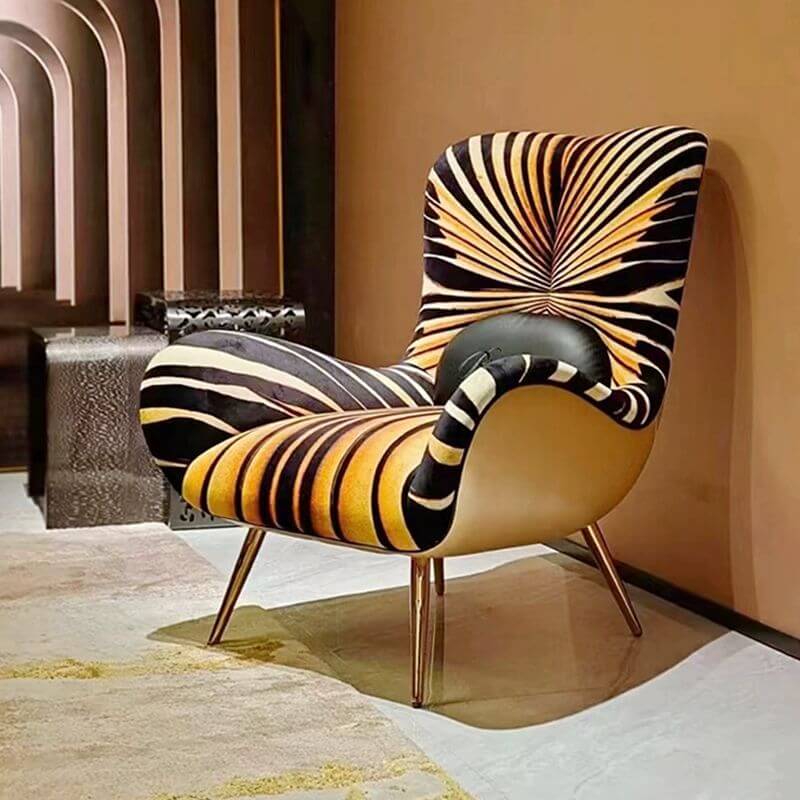 Lavish Animal Print Upholstery Arm Chair front view