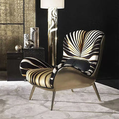 Lavish Animal Print Upholstery Arm Chair and wooden accent table