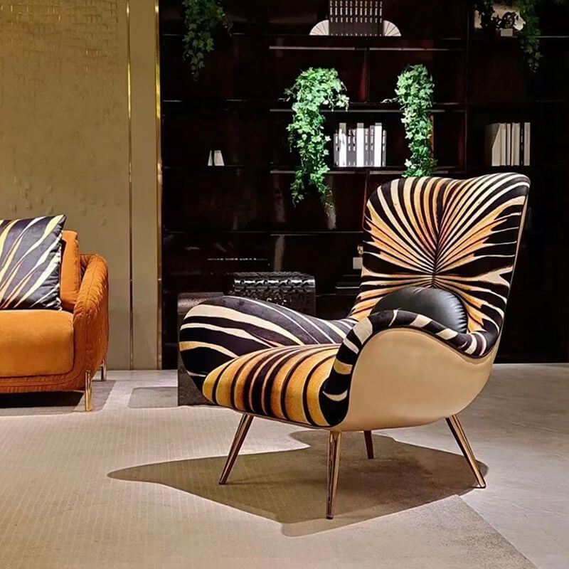 Fauteuil de salon somptueux en tissu imprimé animalier avec 4 pieds en métal Image secondaire du produit