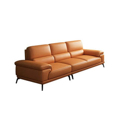 Elegant leather sofa with cushioned backrest