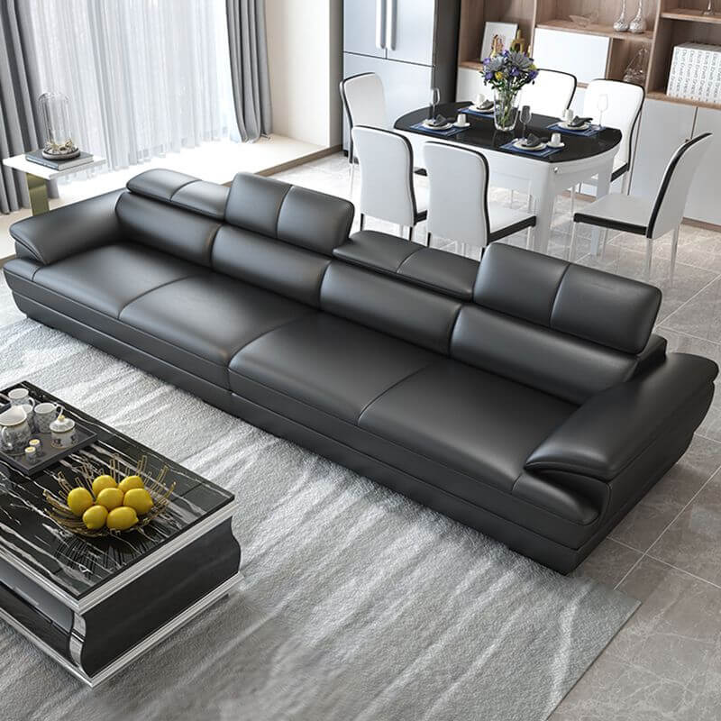 レザークッションバックセクショナルソファ ミッドセンチュリーモダン ピロートップアームソファ サブ画像