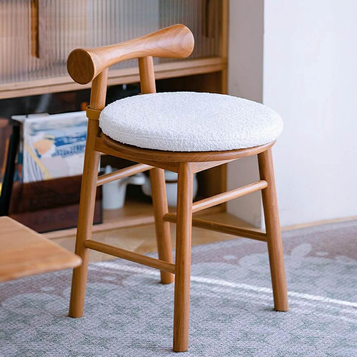 Brown wood frame accent stool