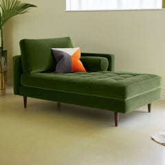 Modern oversized chaise in green flannel